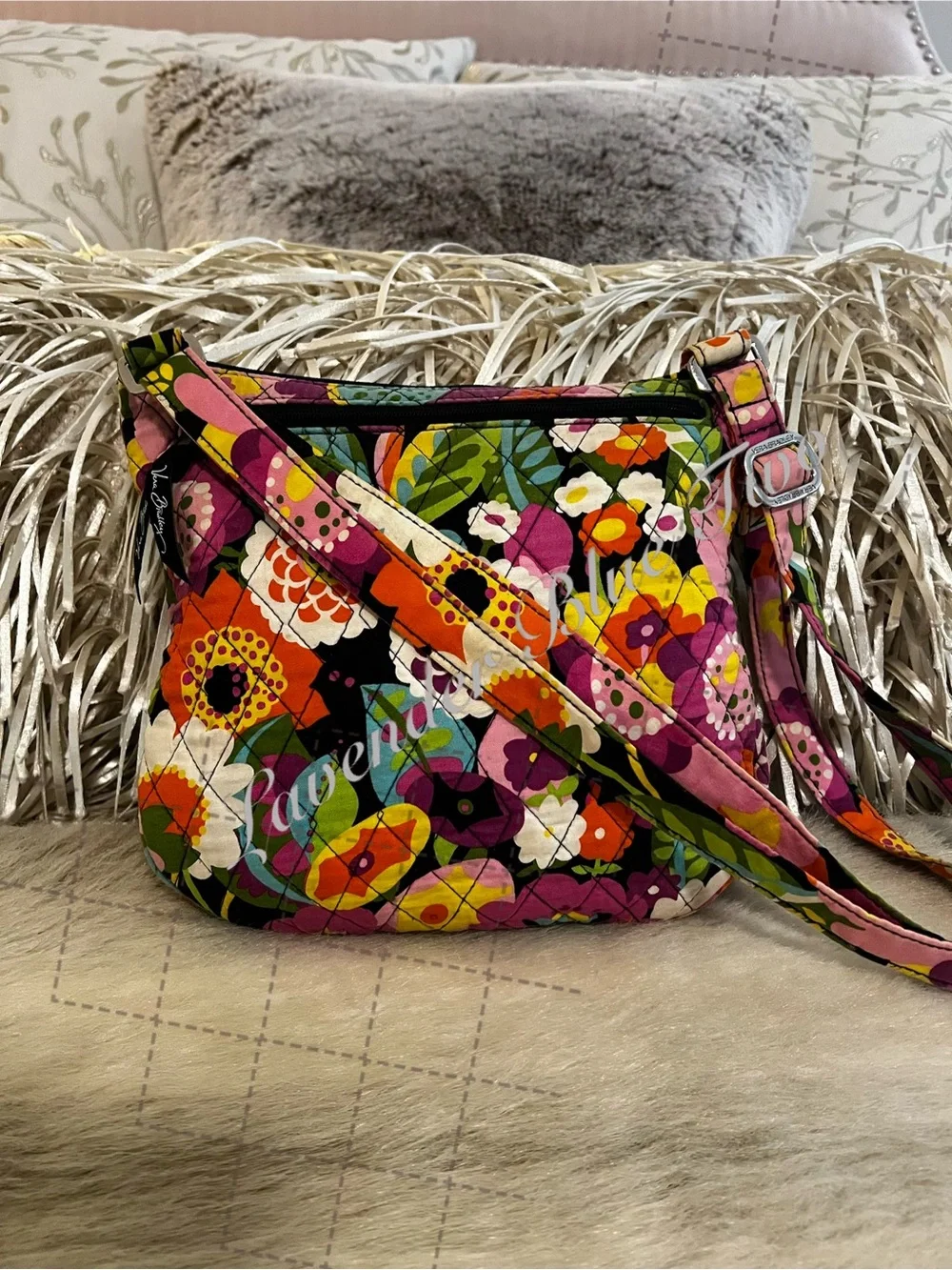 VERA BRADLEY Ziggy Zinnia  2014 Hipster Crossbody Pink Orange Floral Y2K Quilted